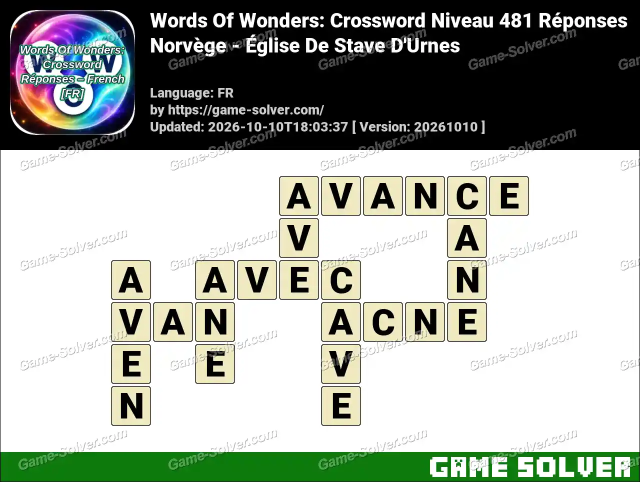 Words Of Wonders: Crossword Niveau 481 Réponses – Norvège – Église De Stave D’Urnes